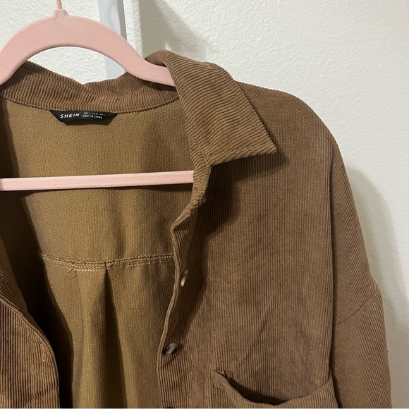 Shein Corduroy Shacket Button Down Shirt Brown Small - Picture 4 of 8